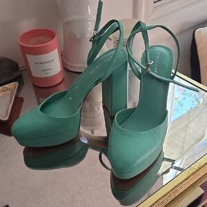 Vince Camuto Patrissya Womens Platform Pump Sz 7 M Block Heel Ocean Leather